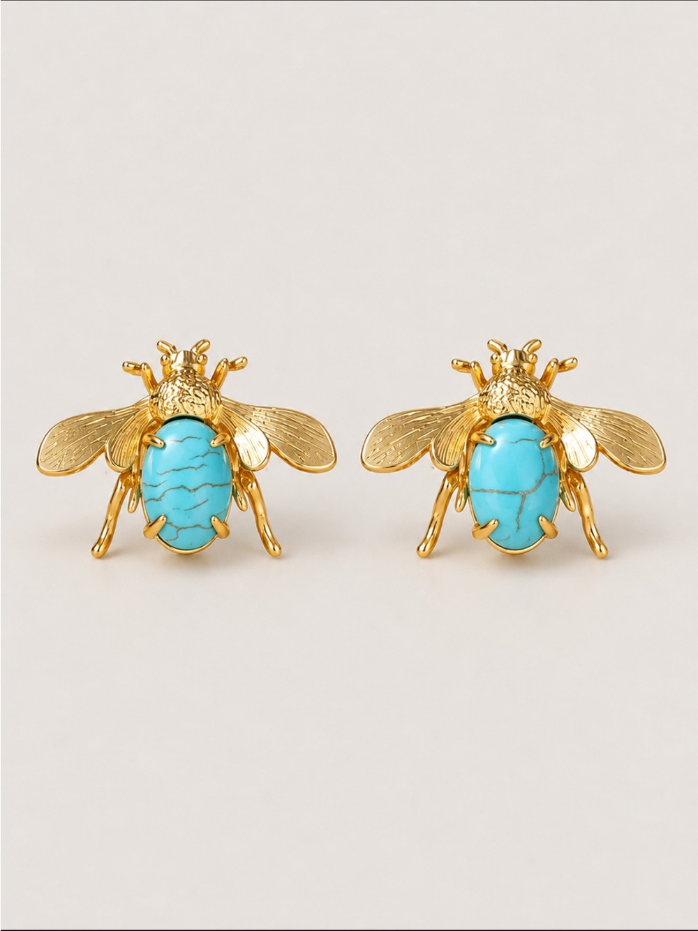 New! Turquoise Gold Bee Insect Post Earrings NWOT